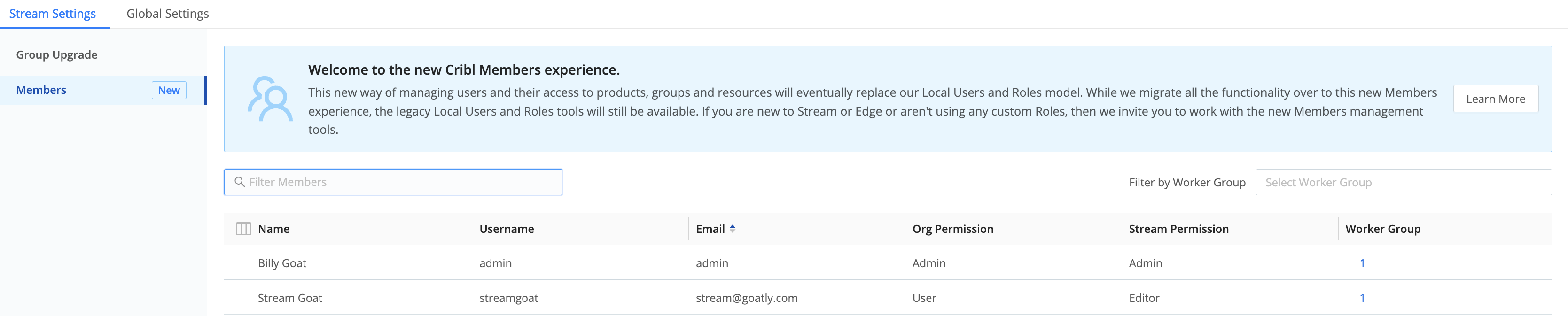 Stream Settings > Members