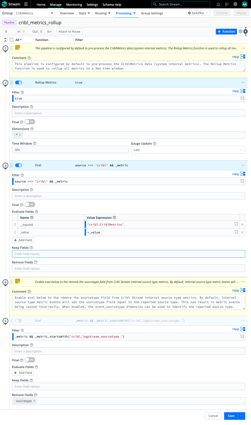 cribl_metrics_rollup Pipeline, shipped with Cribl Stream