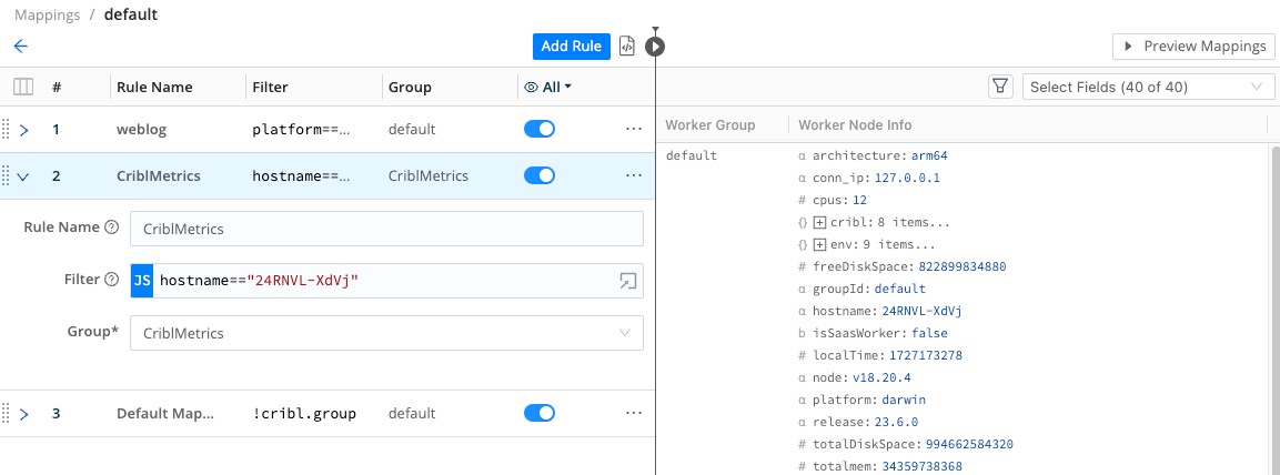 Adding a Rule to map the CriblMetrics Worker to its own Group