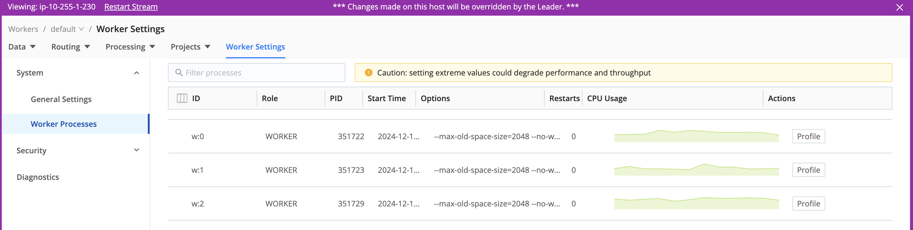 Worker Settings page