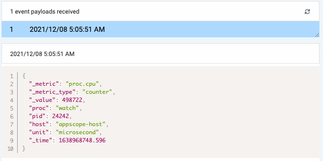 The metrics payload appears in Moogsoft