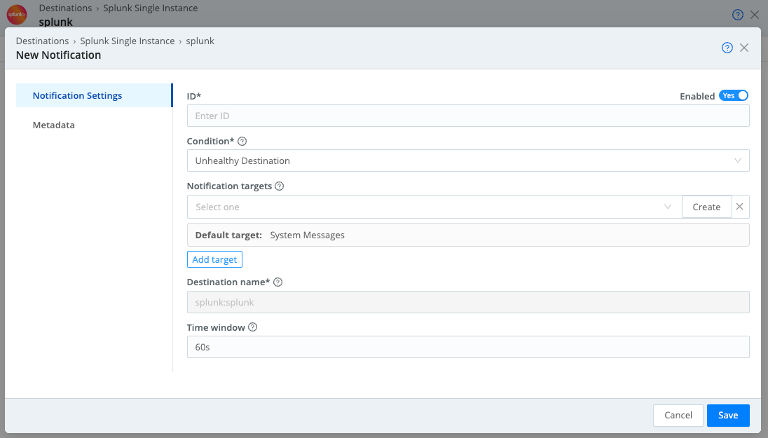 Configuring a Destination Notification