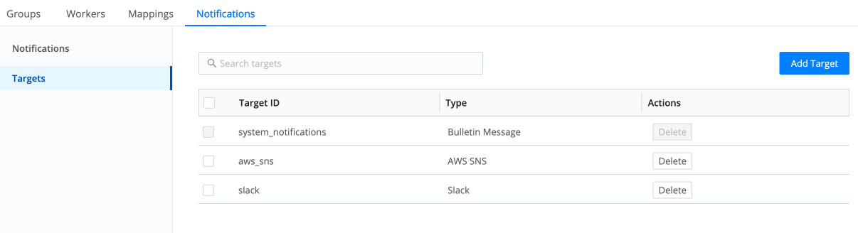 Add targets on the Targets tab