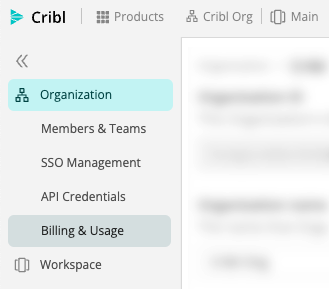 Organization sidebar menu