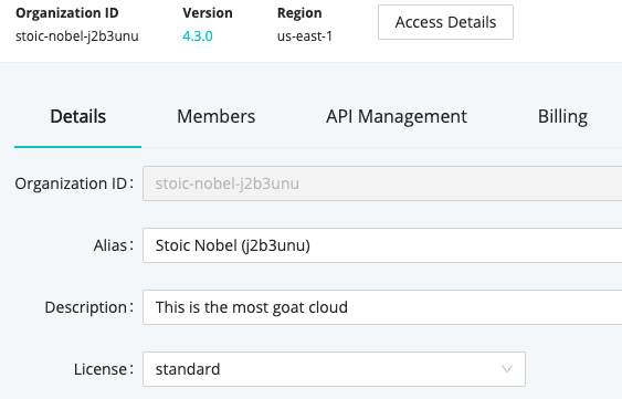 Organization Details tab