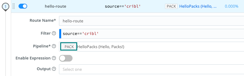 PACK badge on a Pack connected to a Route