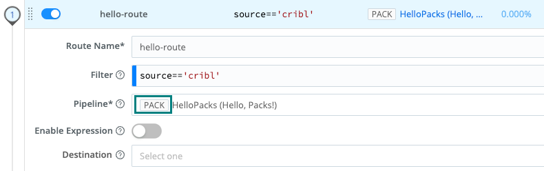 PACK badge on a Pack connected to a Route