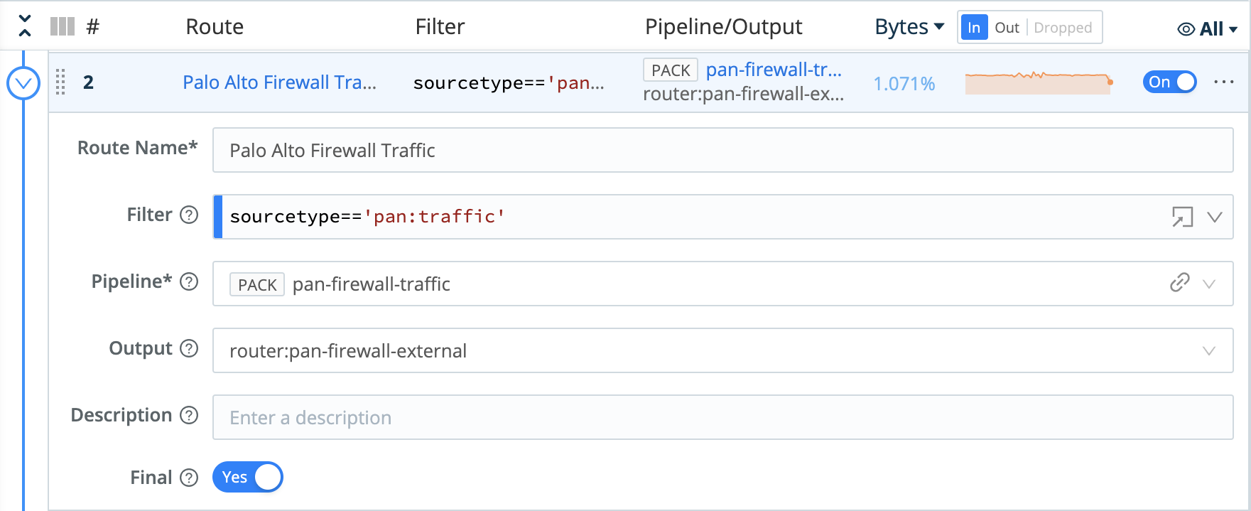 PACK badge on a Pack connected to a Route