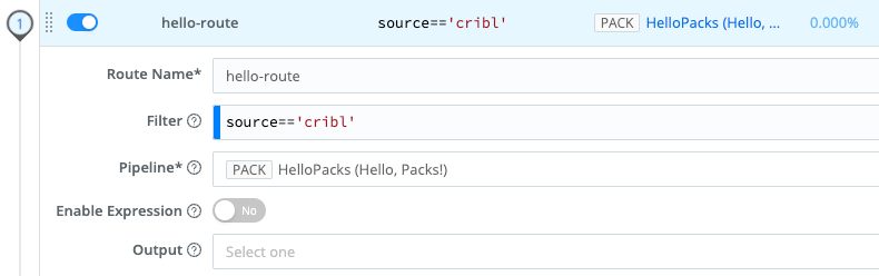 PACK badge on a Pack connected to a Route
