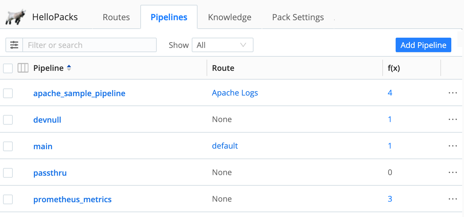 Pipelines within example Pack