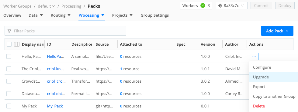 Upgrading an existing Pack