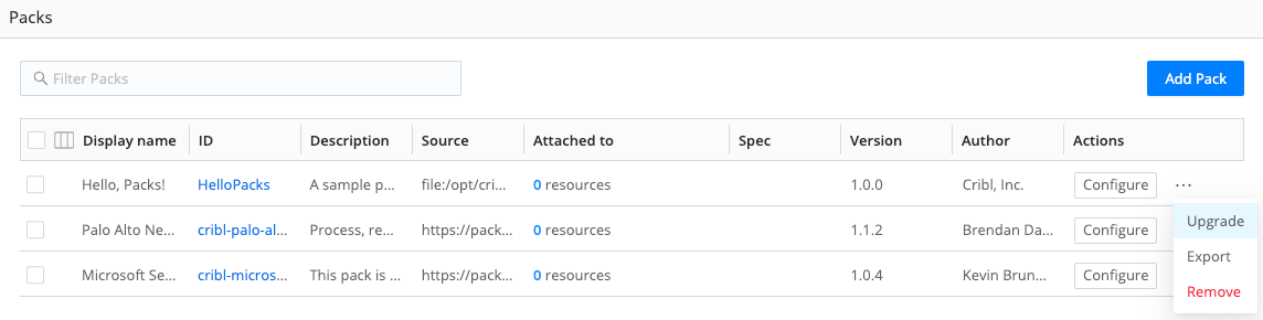 Upgrading an existing Pack