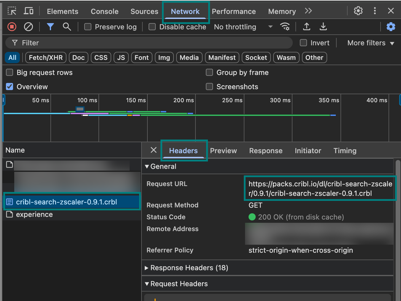 Location of Pack URL in Browser&rsquo;s Developer Tools
