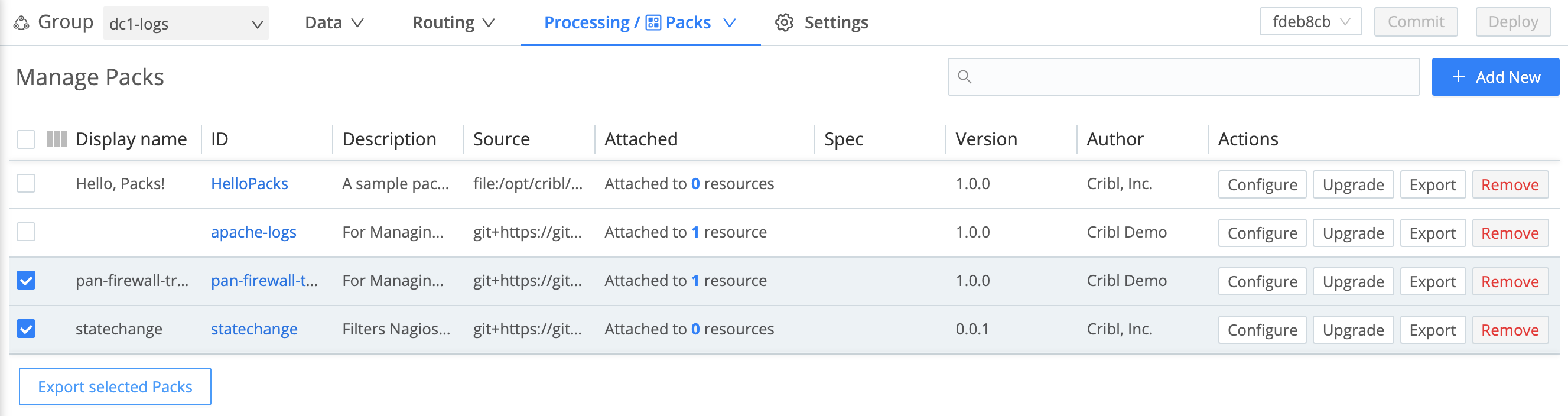 Exporting multiple packs at once