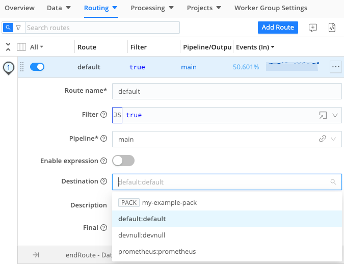 Box labels distinguish Packs from other objects in the Destination field