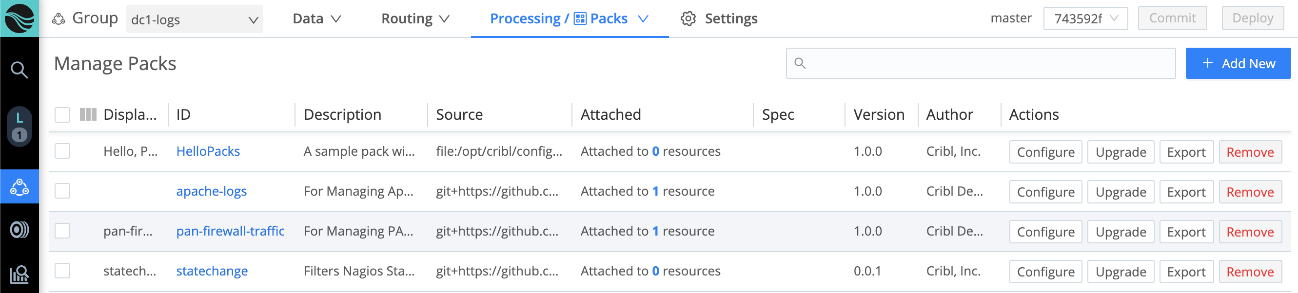Fleet > Manage Packs page