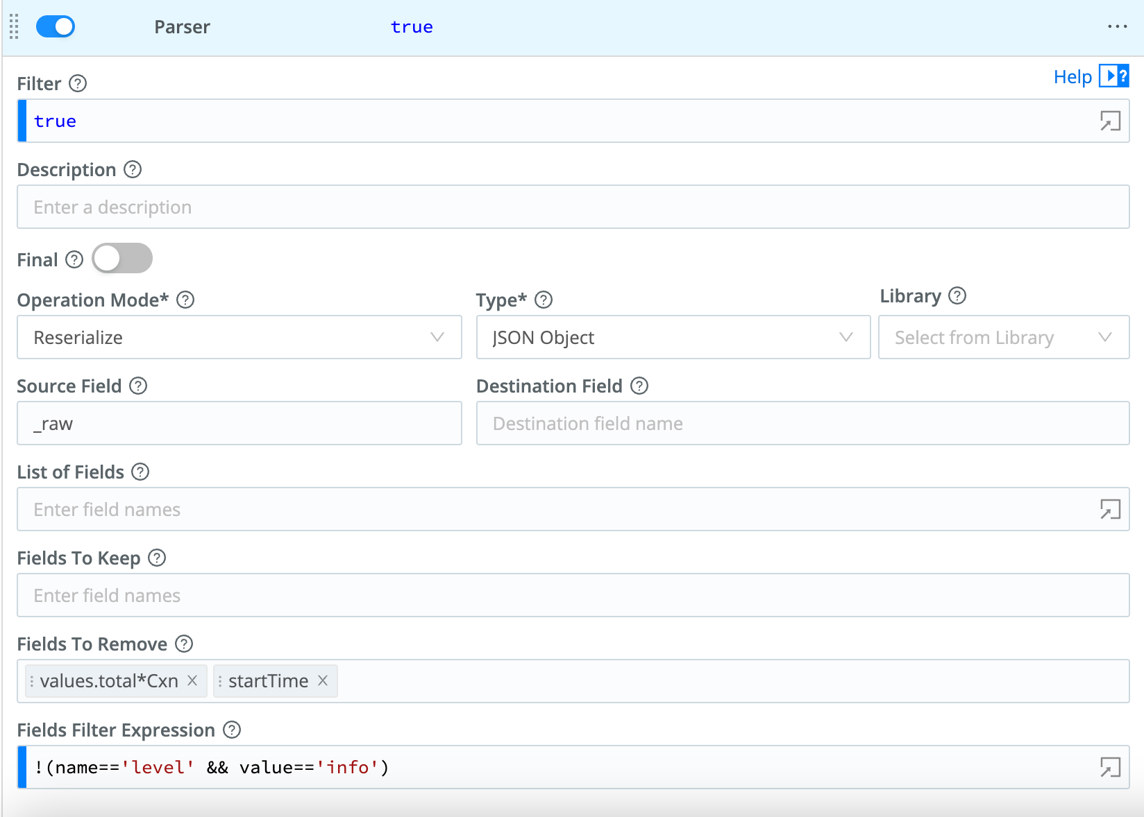 Parser Function initial configuration