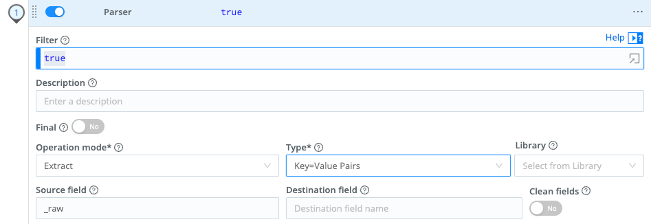 Parser configured to extract K=V pairs from _raw