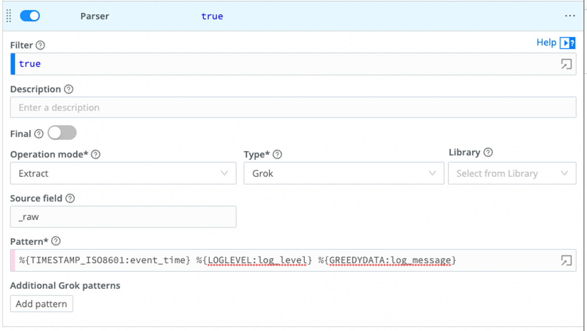 Parser Function configuration for Example 5