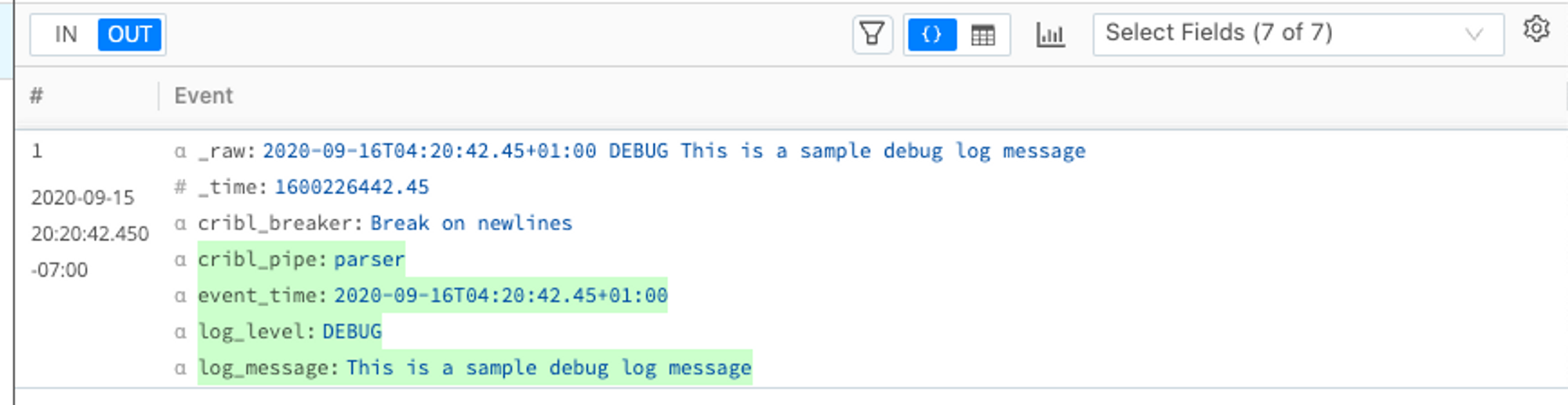 Parser Function grok output