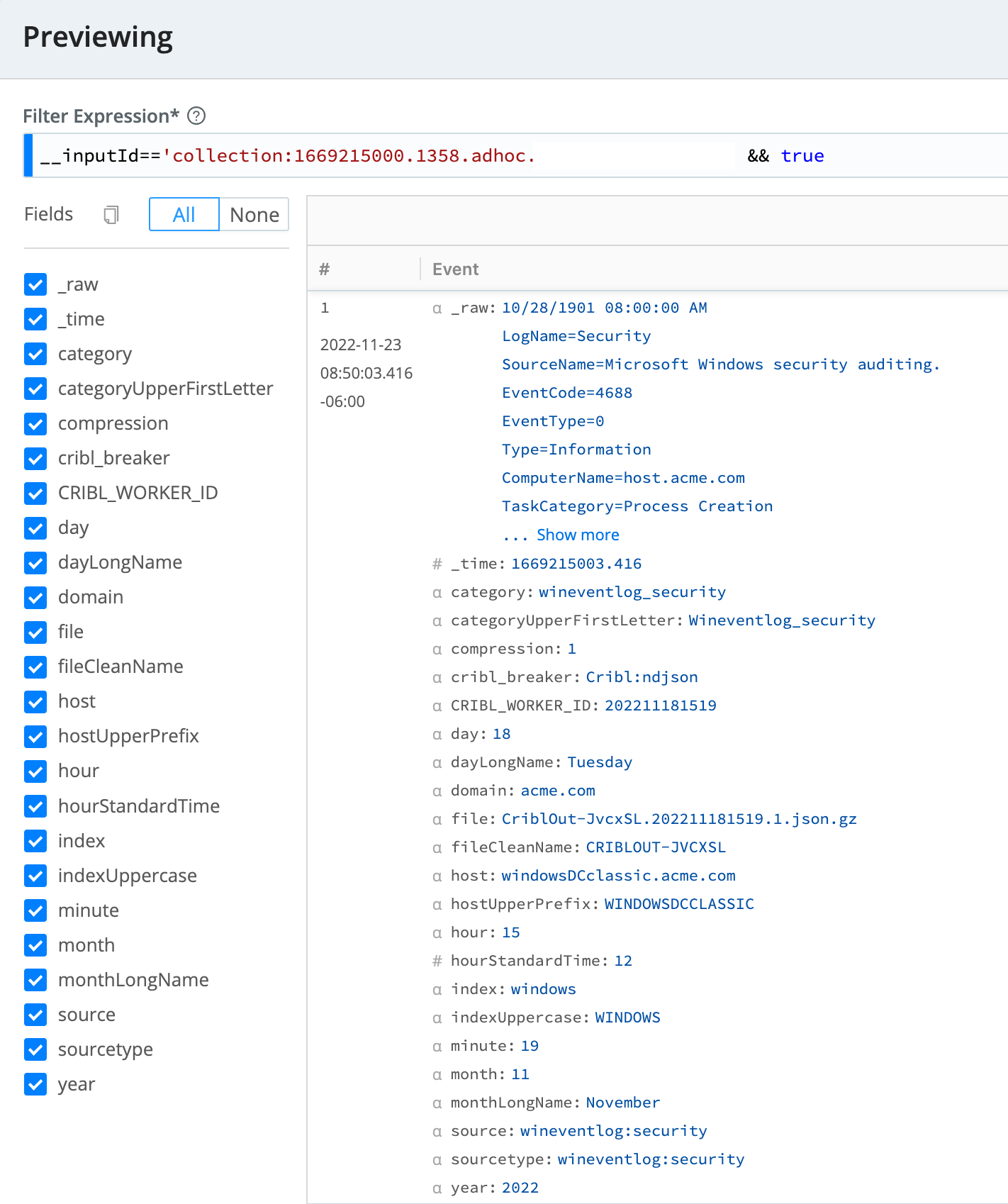 Event with path extractors&rsquo; transformations