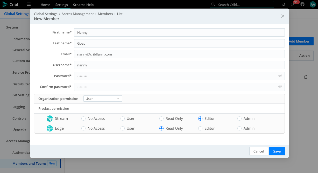 Organization > Members/Permissions UI