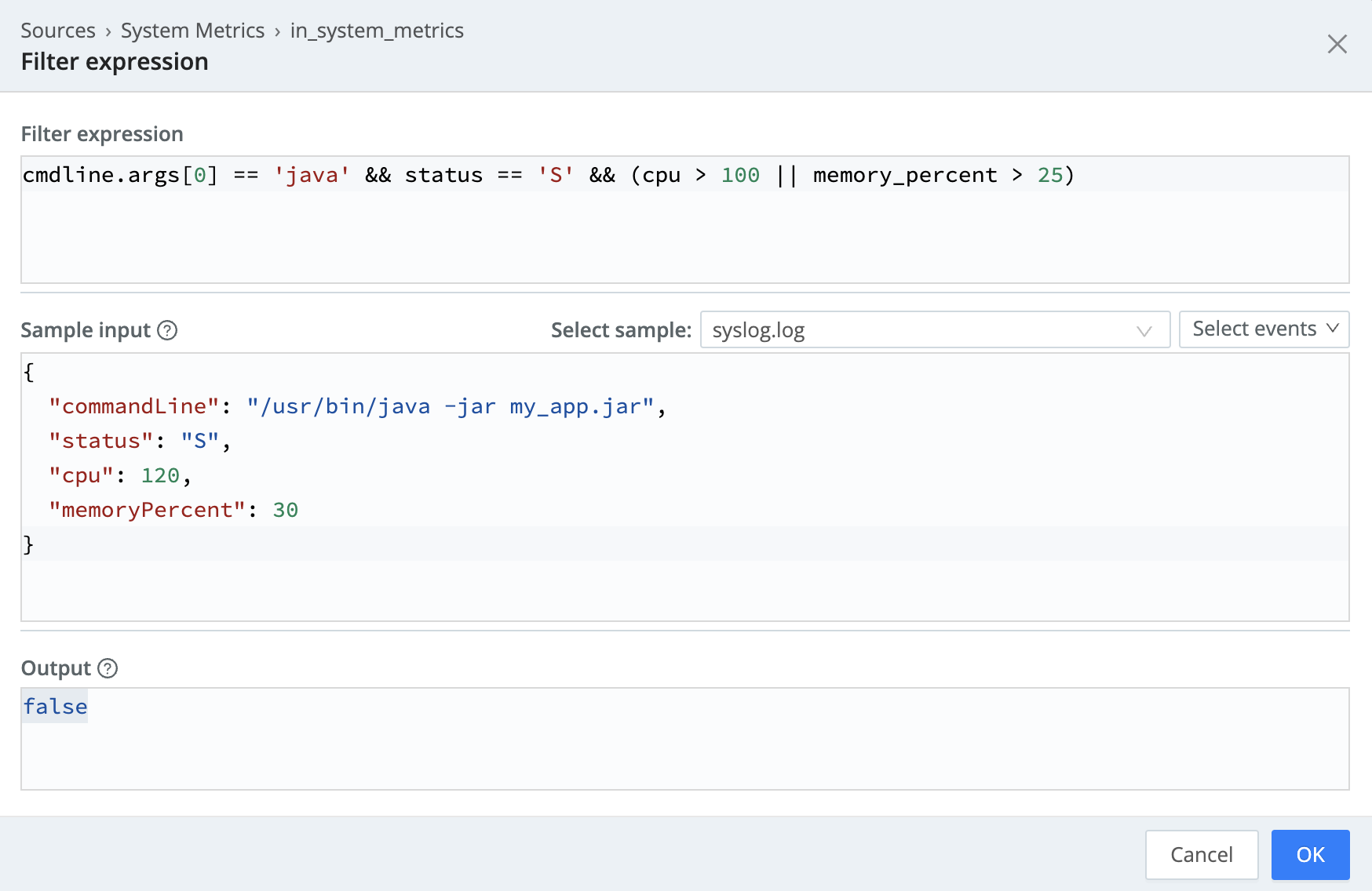 The Advanced mode window