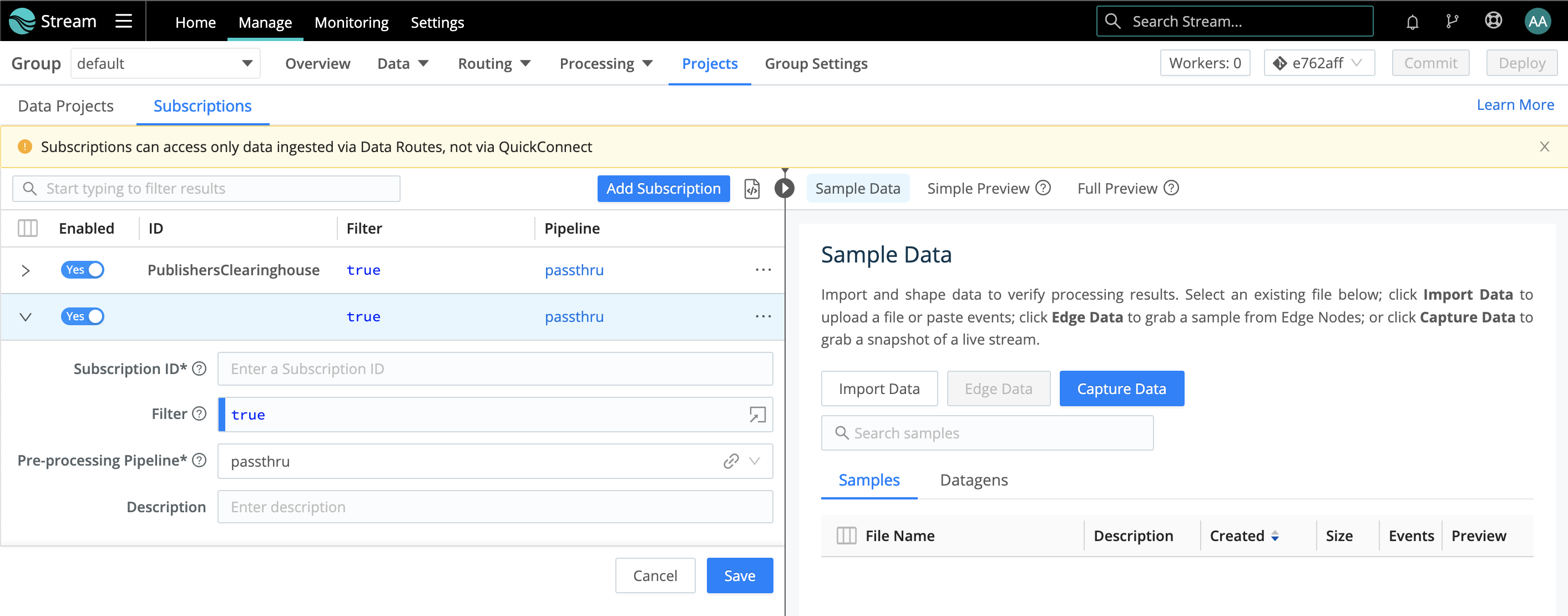 Configuring a new Subscription