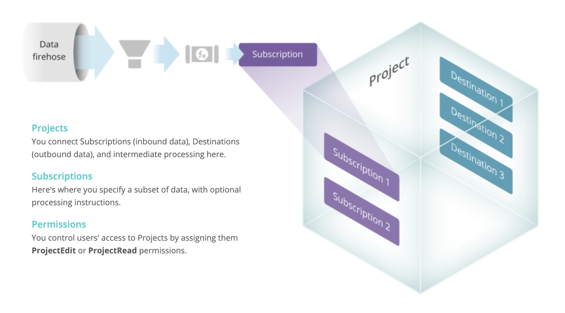 How Subscriptions and Projects filter incoming data