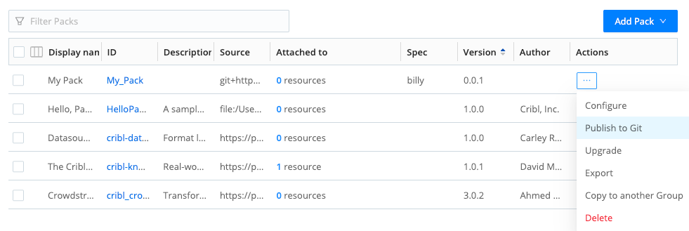 Publishing a Pack to Git