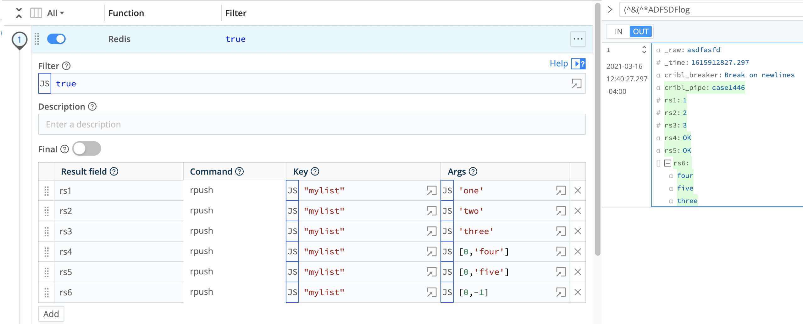 Redis Function, arrays of multiple arguments, and sample output