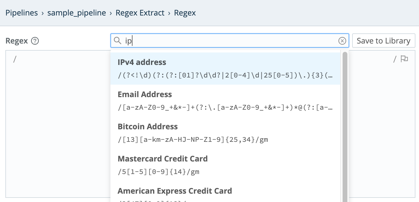 Inserting a pattern from the Regex Library