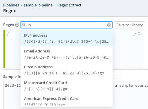Inserting a pattern from the Regex Library