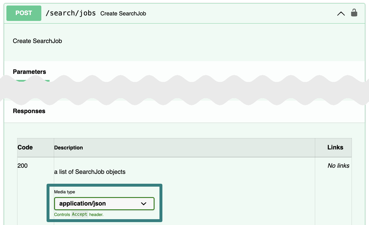 Location of the response media type for an endpoint in the API Reference.
