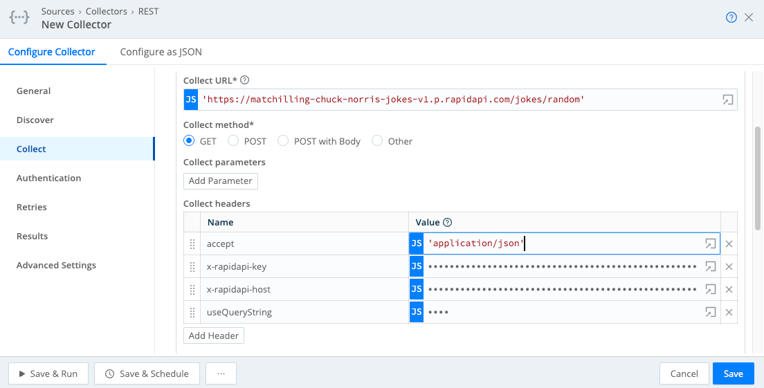 Collector configuration for basic HTTP GET