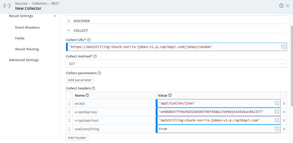 Collector configuration for basic HTTP GET
