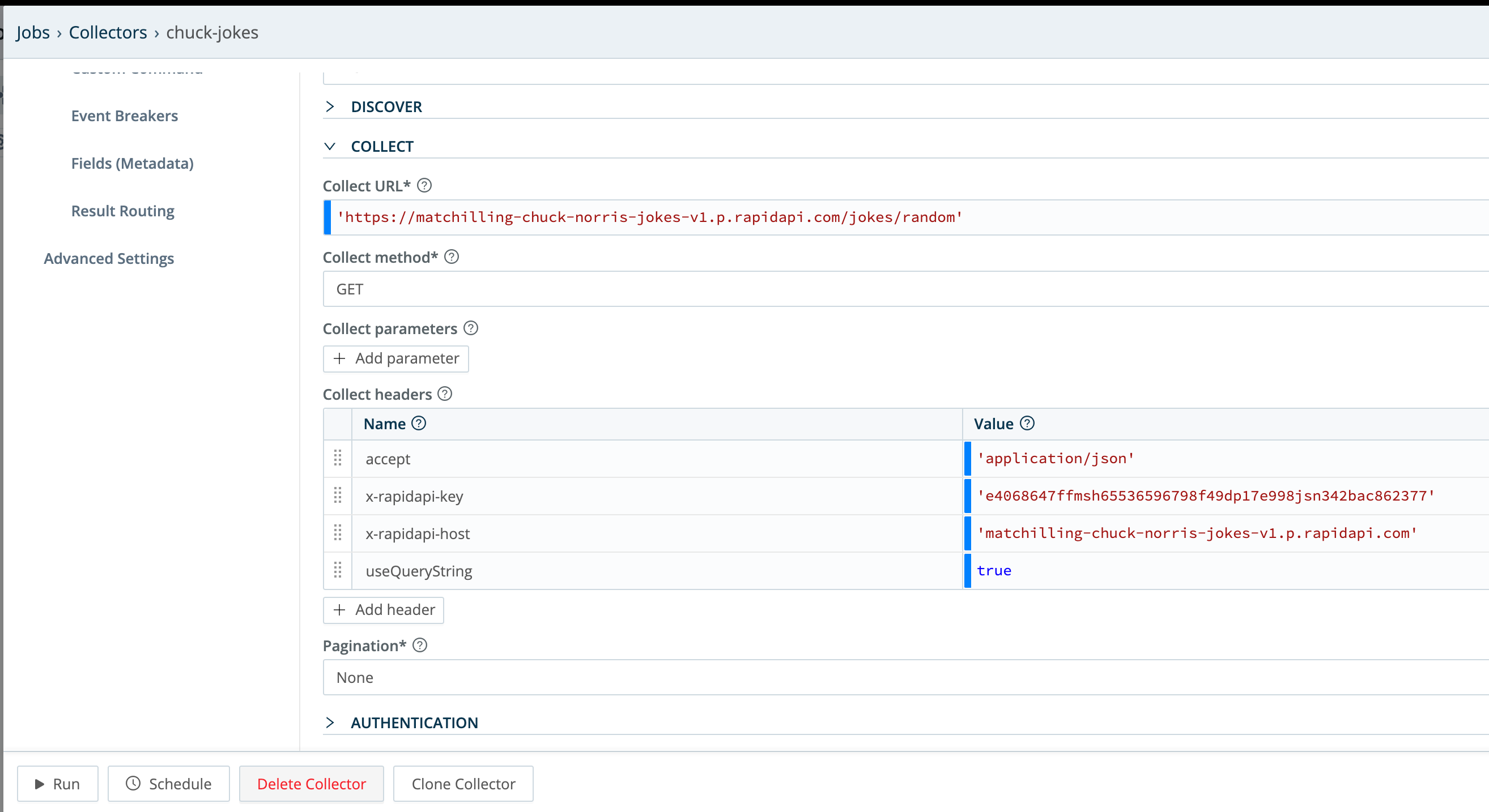 Collector configuration for basic HTTP GET
