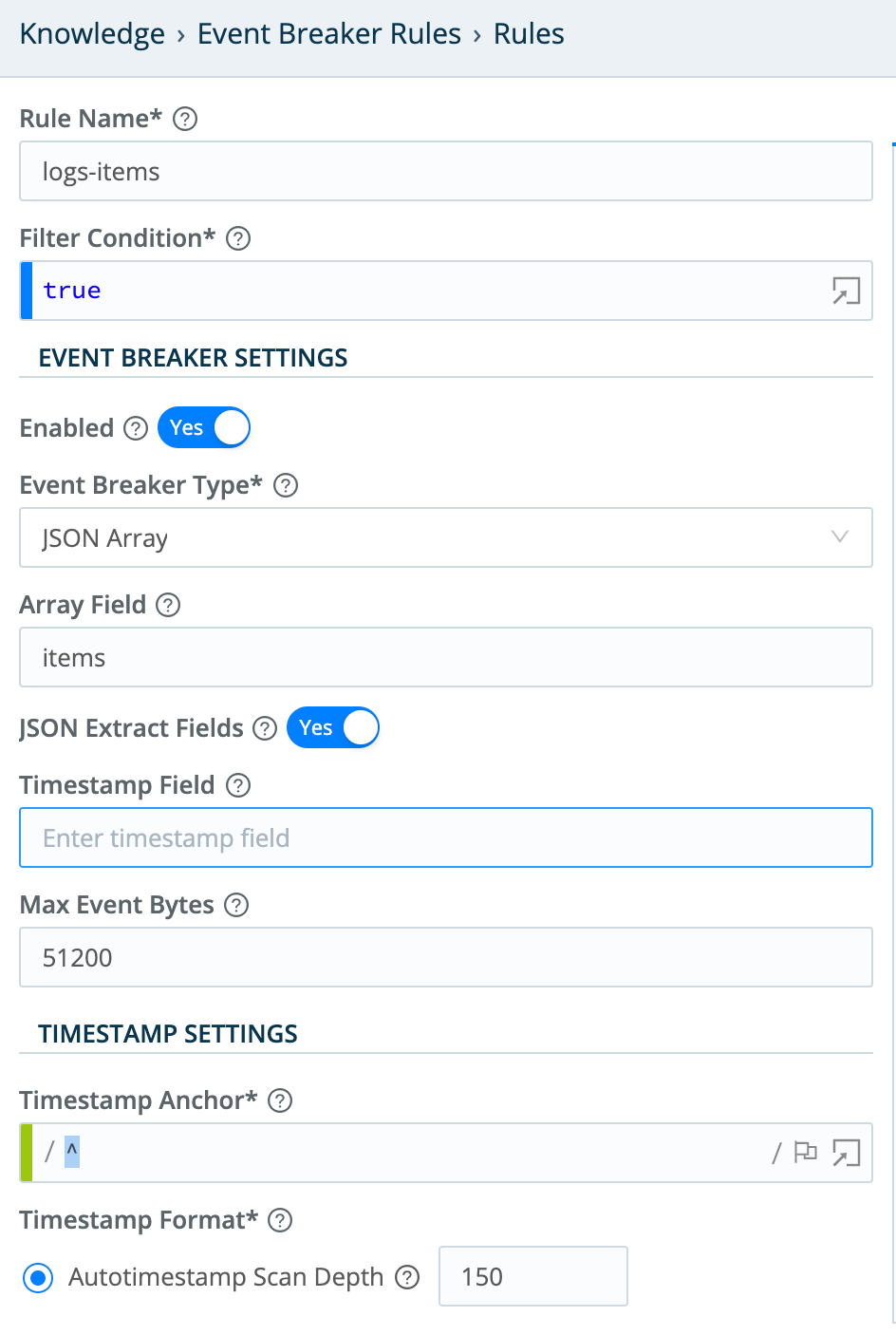 Event Breaker configuration