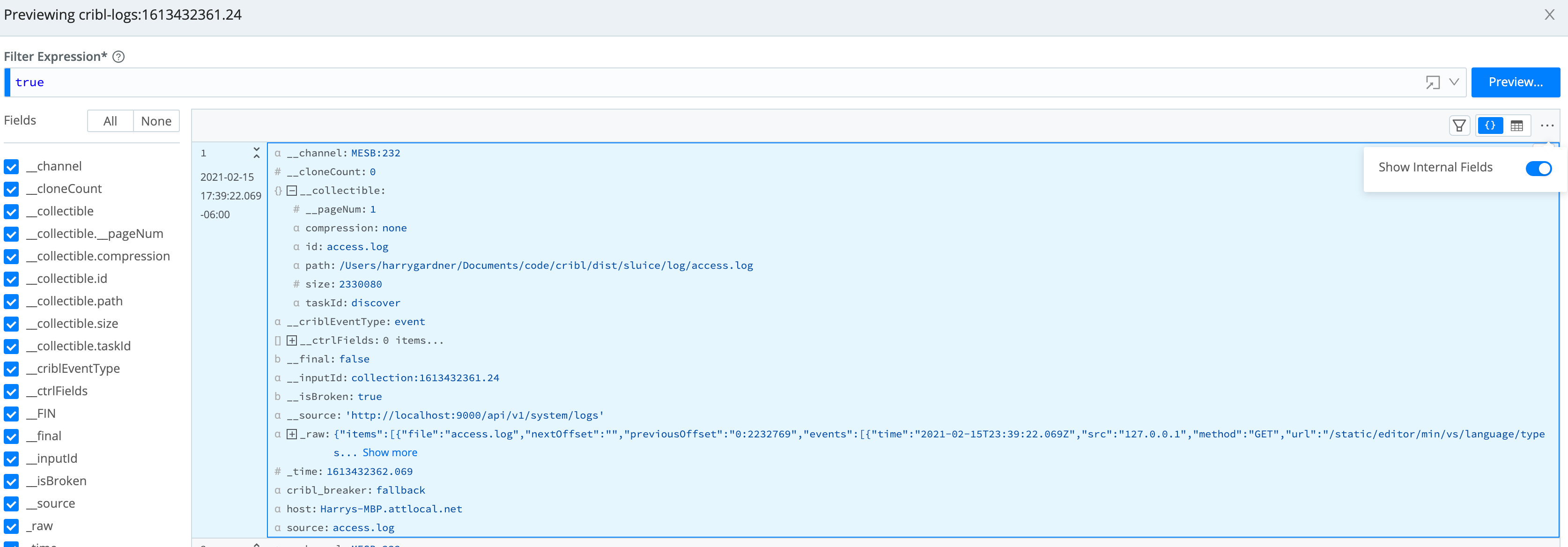 __collectible internal variable, expanded to show its contents