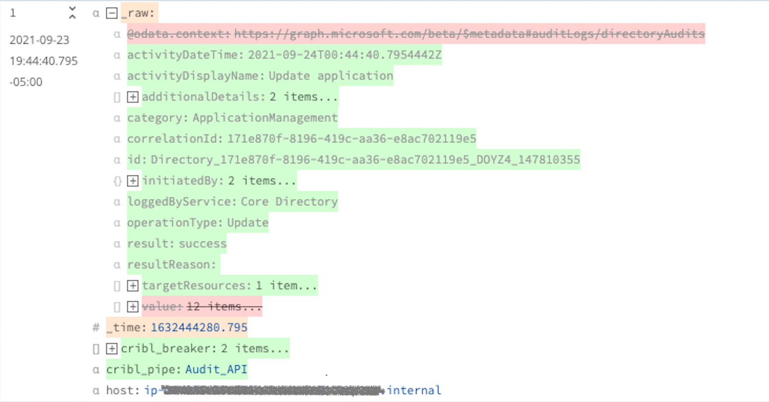 Audit Logs data broken into individual events