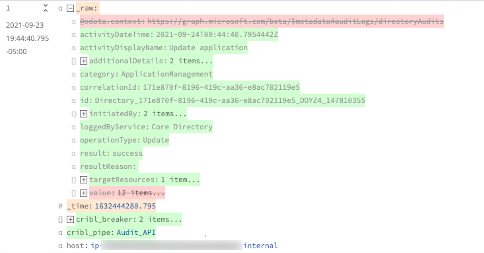 Audit Logs data broken into individual events