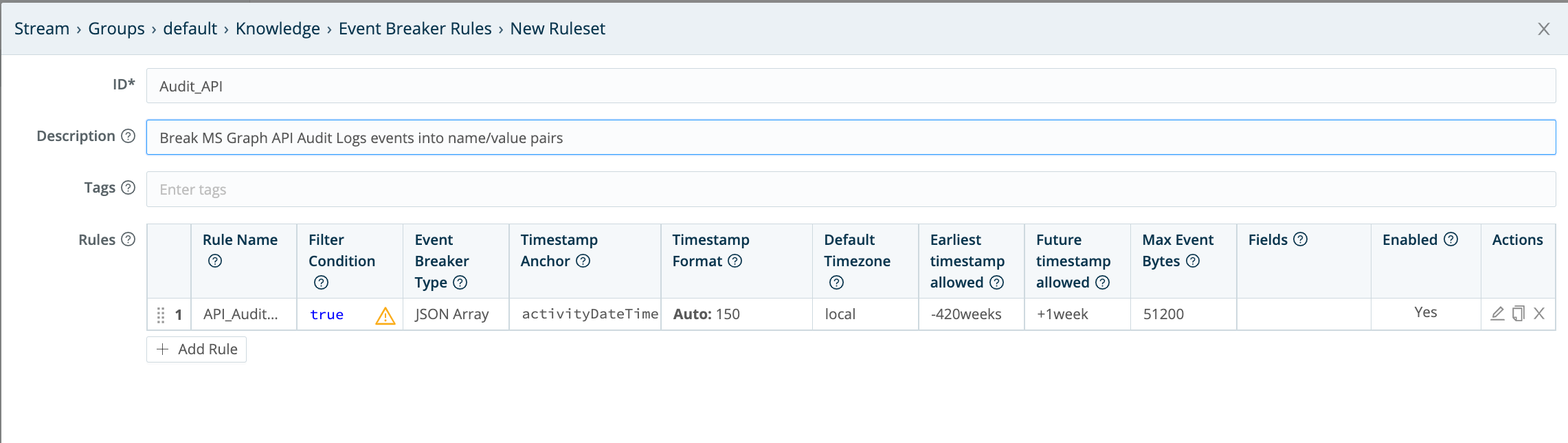 Creating an Event Breaker ruleset for Audit Logs data