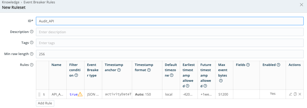 Creating an Event Breaker Ruleset for Audit Logs data