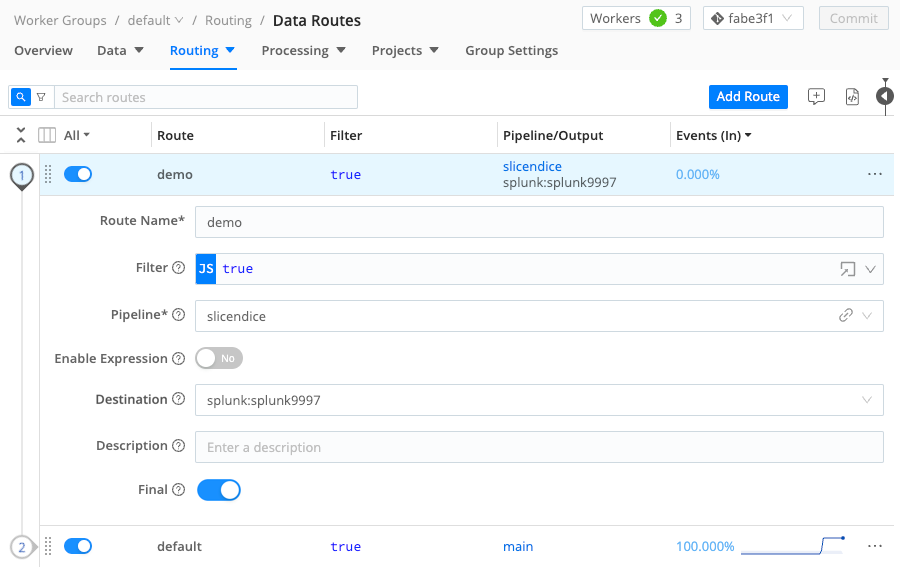 Route attached to Pipeline and Destination