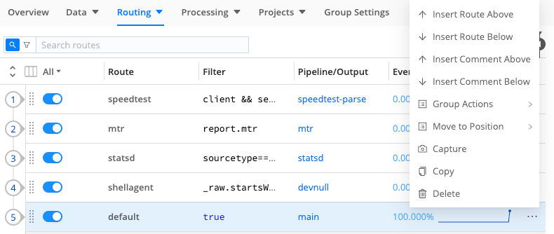 Route > Options menu