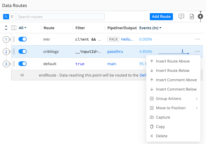 Route > Options menu