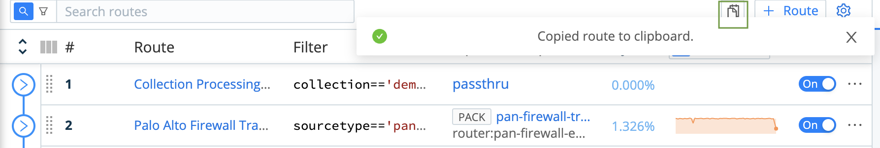 Paste button for copied Route