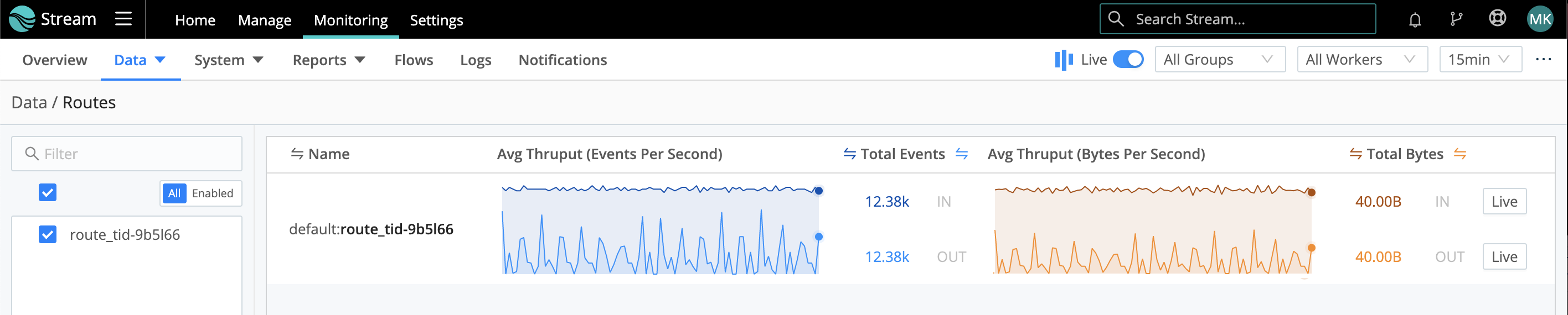 Routes page&rsquo;s multiple rows and controls