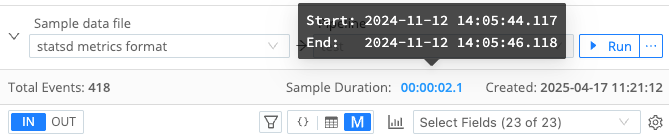Hover over the Sample Duration to view start and end times