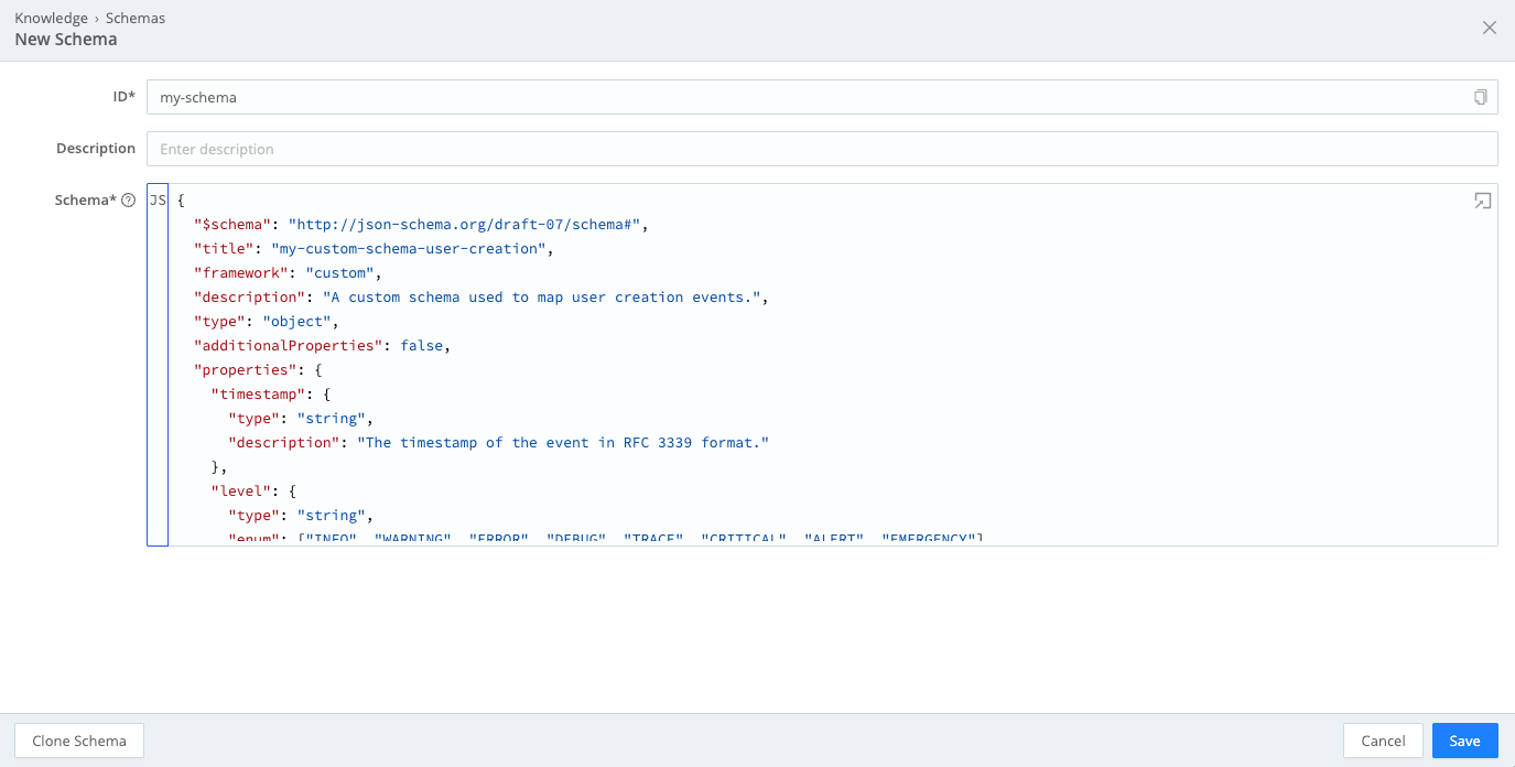 Add a schema to the Knowledge library